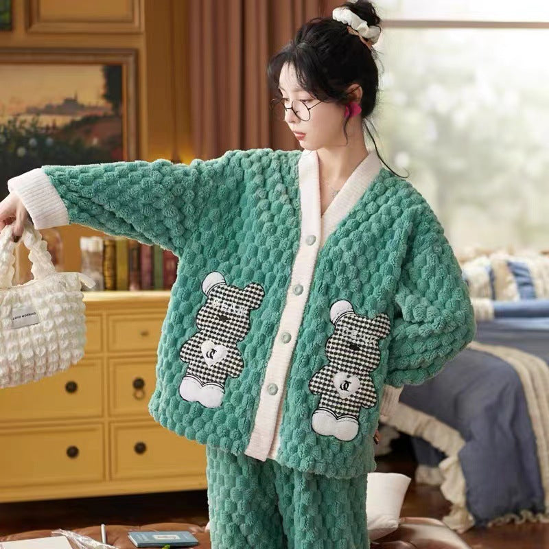 Cute Cartoon Flannel Warm Loungewear