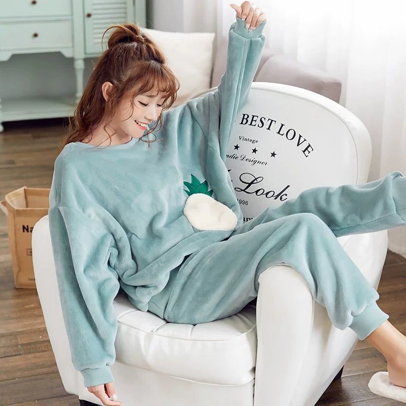 Flannel Long Sleeve Thicken Plus Fleece Homewear