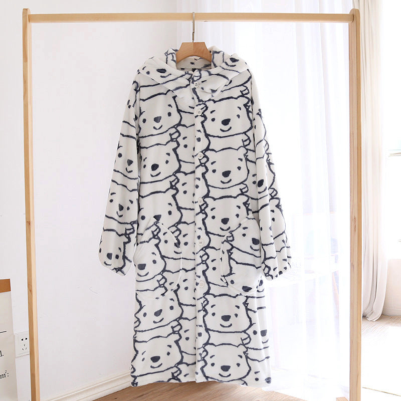 Plush Flannel Cartoon Hooded Nightgown