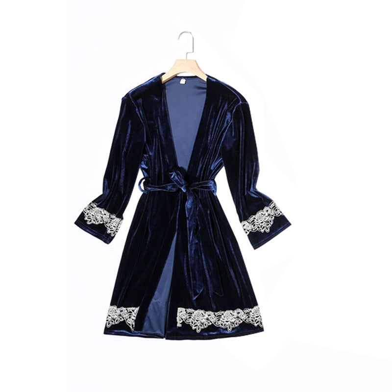 Gold Velvet Pajamas Four-piece Set Suspender Trousers Nightgown Sexy Homewear