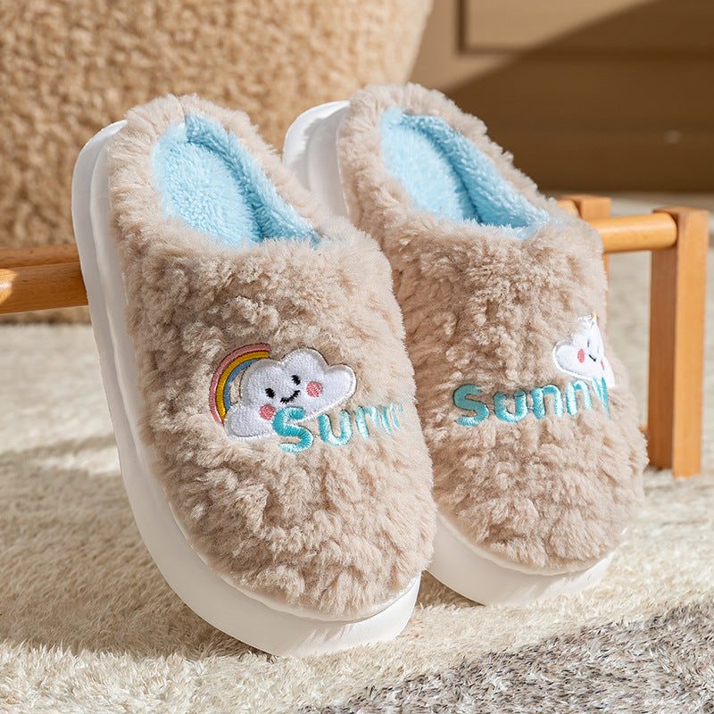 Womens Cute Cartoon Cotton Thick Bottom Home Slippers
