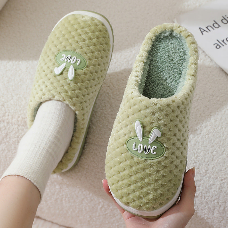 Plaid Cute Rabbit Design Home Slippers Winter Warm Thick-soled Cotton House Shoes