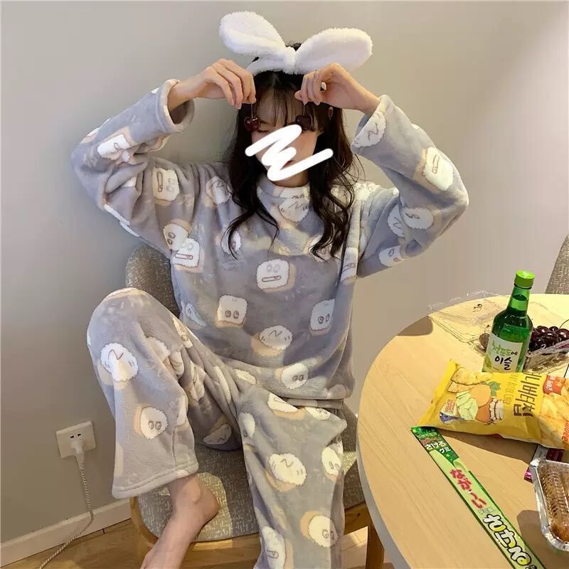 Flannel Long Sleeve Thicken Plus Fleece Homewear