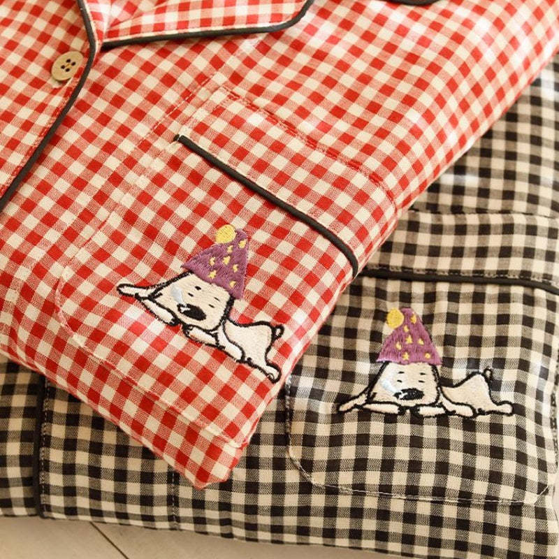 Cotton Gauze Embroidered Plaid Outdoor Casual Pajamas