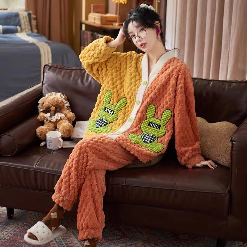 Cute Cartoon Flannel Warm Loungewear