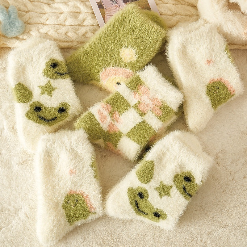 Mink Fur Socks Cartoon Animal Cute Warm Sleep
