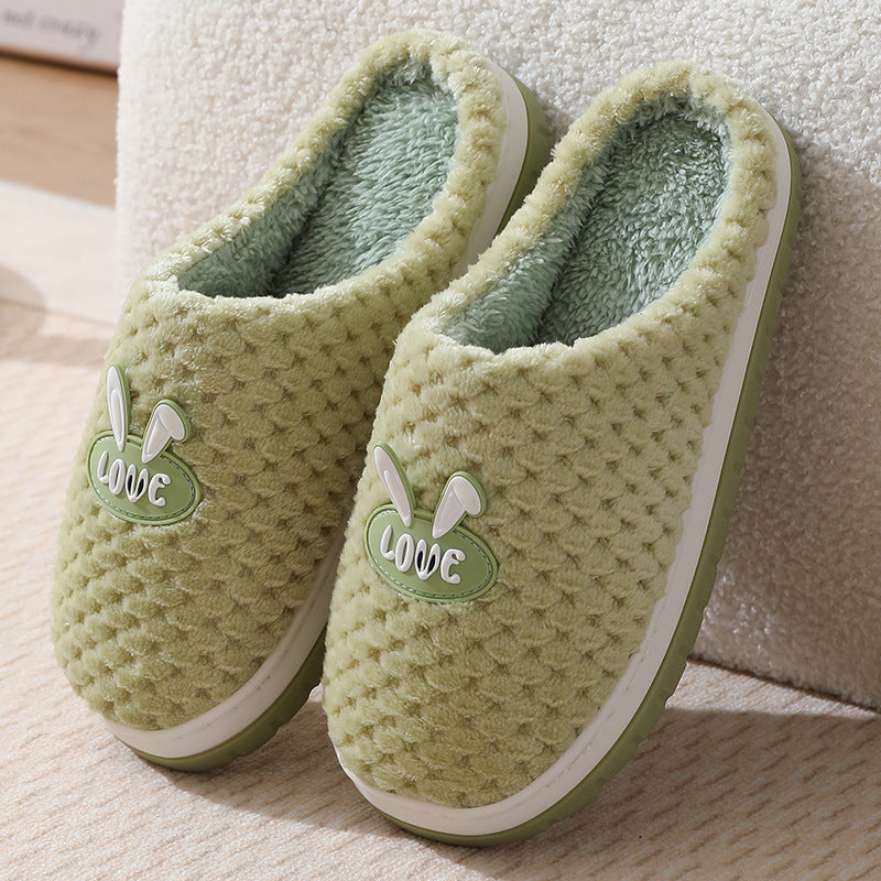 Plaid Cute Rabbit Design Home Slippers Winter Warm Thick-soled Cotton House Shoes