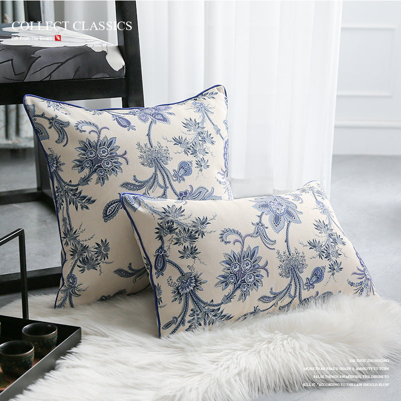 Eloquent Floral-style Blue and White Pillow/ Pillowcase