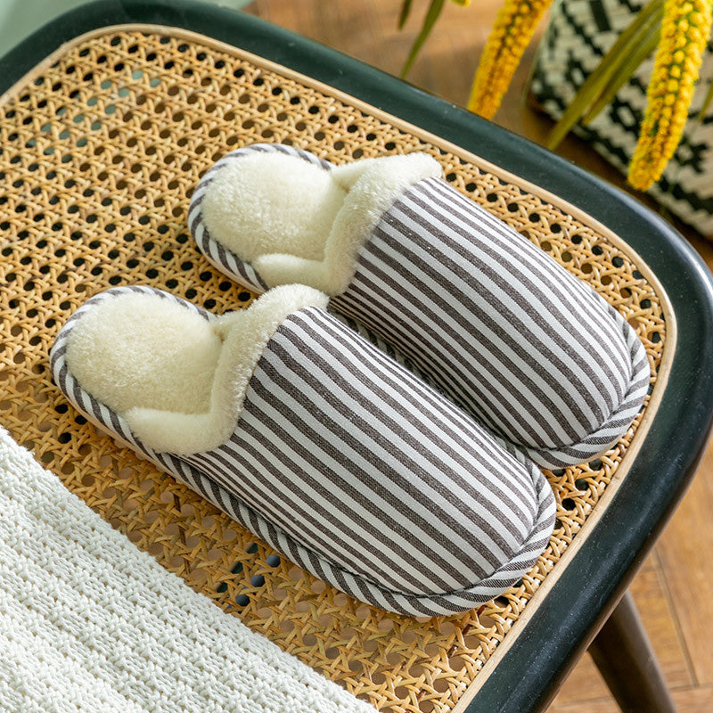 Fashion Striped Non-slip Thick Sole Plush House Shoes