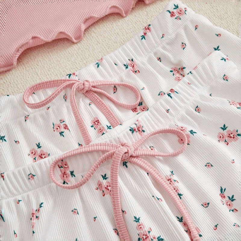 Sexy Floral Lace Sling Three-piece Set Pajamas