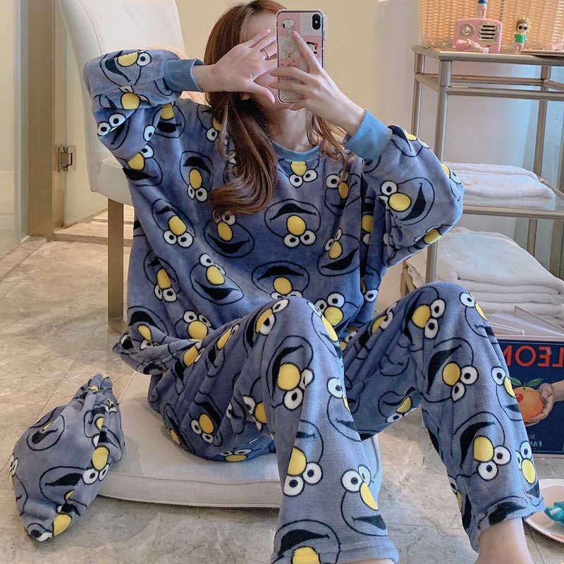 Flannel Long Sleeve Thicken Plus Fleece Homewear