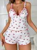 Women's Printed V-neck Suspender Pajama Shorts Two-piece Set