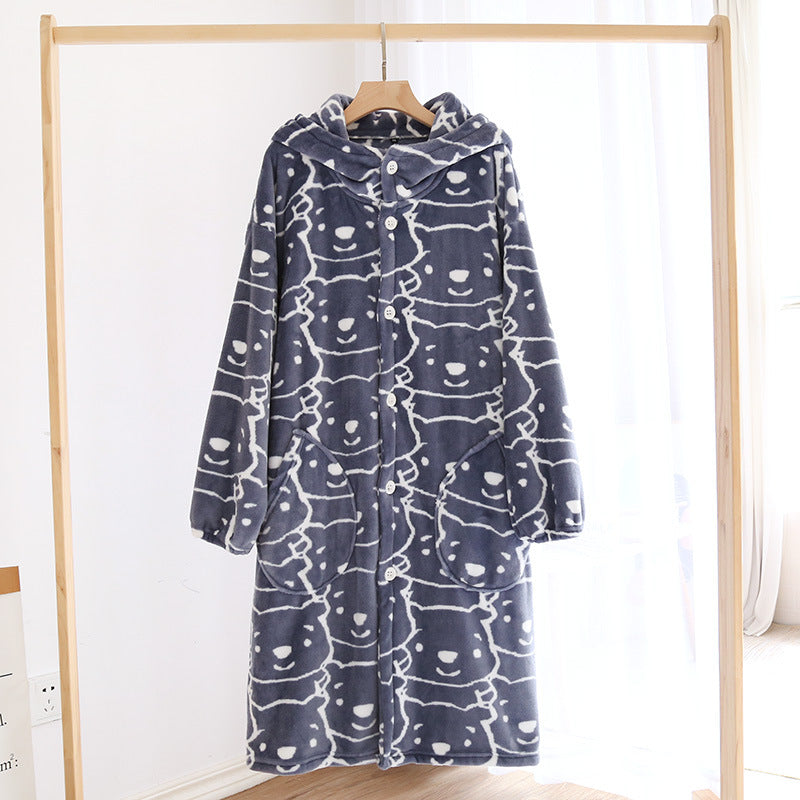 Plush Flannel Cartoon Hooded Nightgown