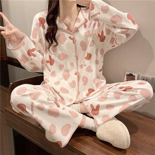 Cute Comfy Long-sleeved Simple Loose Pajamas