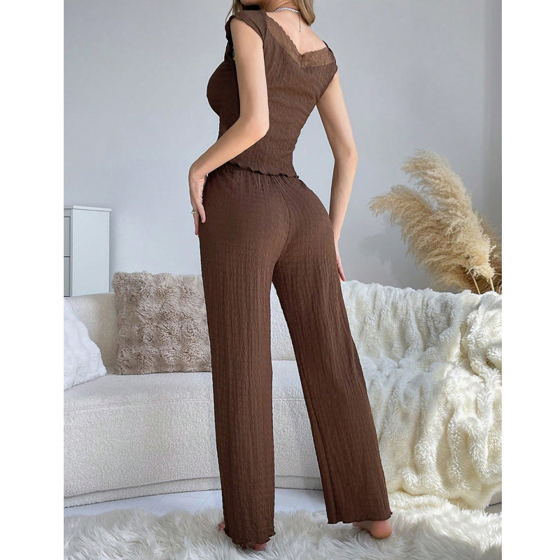 V-neck Lace Trim Pajama Set