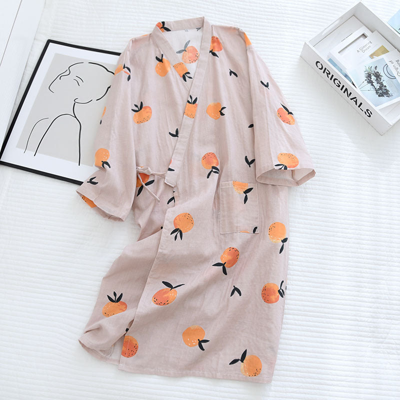 Cotton Japanese Style Long Sleeved Cute Sweat Steamed Cotton Nightgown