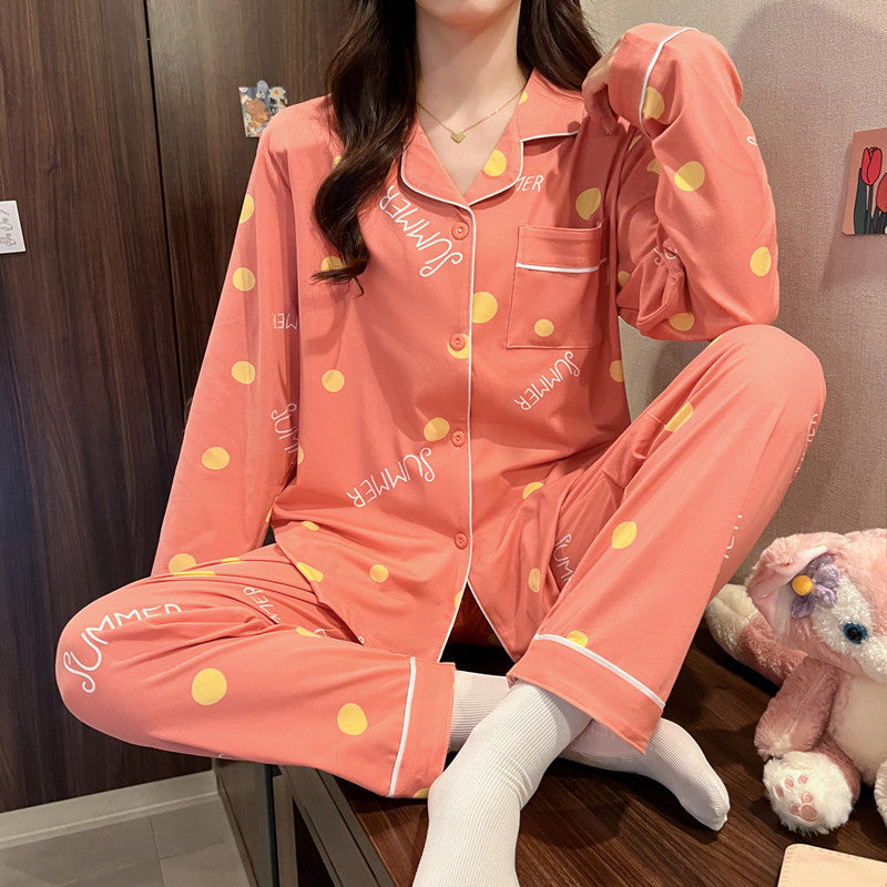 Cute Comfy Long-sleeved Simple Loose Pajamas