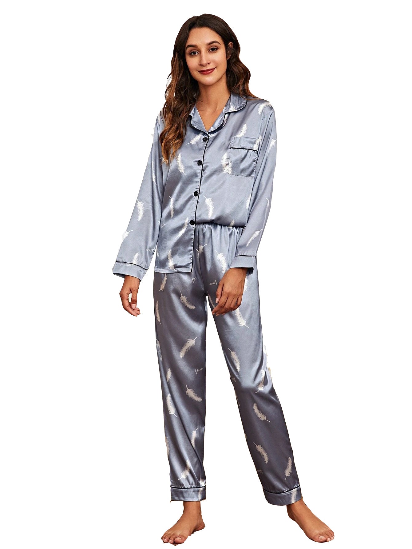 Two-piece Stretch Satin Home Wear Pajamas