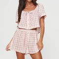 Pink Plaid Bowknot Lounge Pajama Set