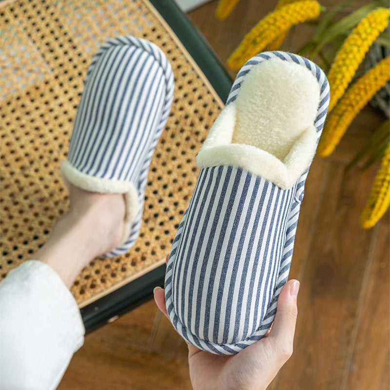 Fashion Striped Non-slip Thick Sole Plush House Shoes