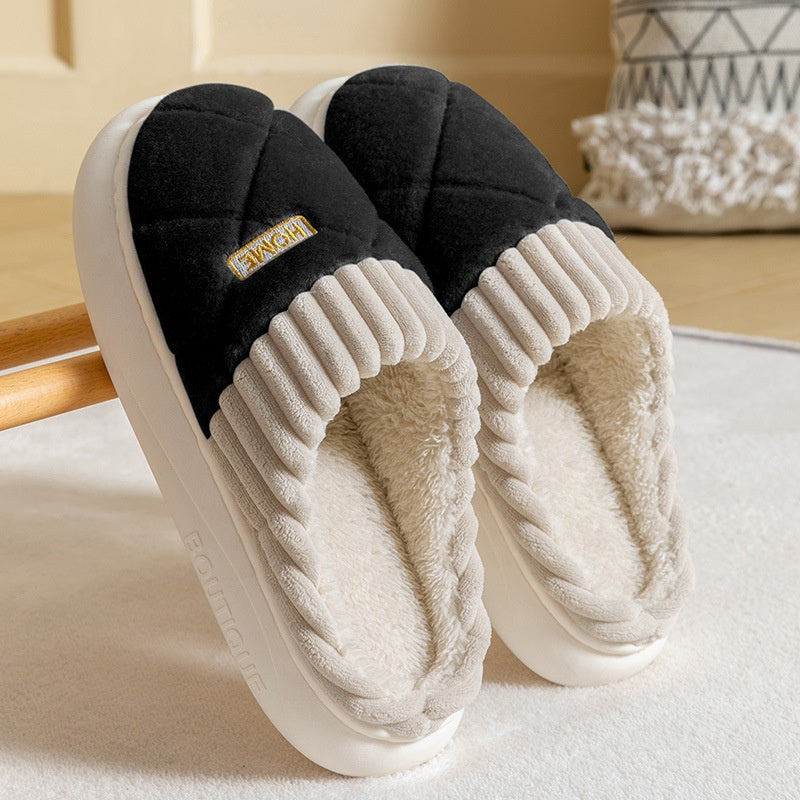 Rhombic Sewing Plush Slippers Winter Warm Non-slip House Shoes