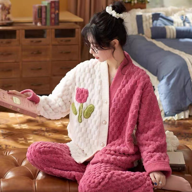 Cute Cartoon Flannel Warm Loungewear