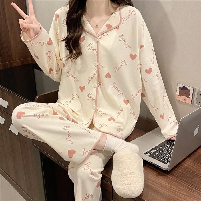 Cute Comfy Long-sleeved Simple Loose Pajamas