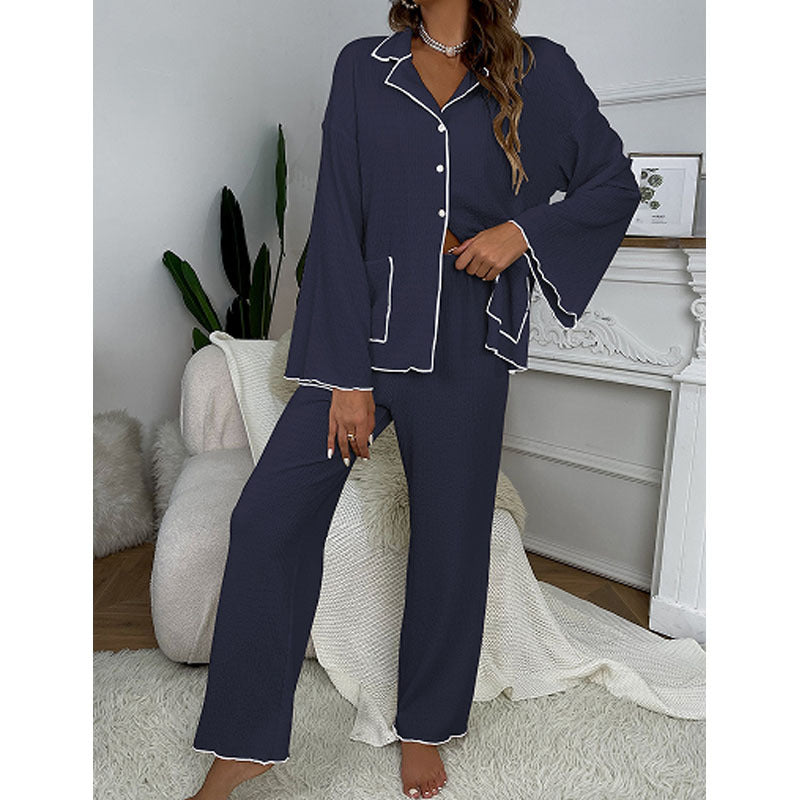 Textured Comfort Button-up Lounge  Pajama Set