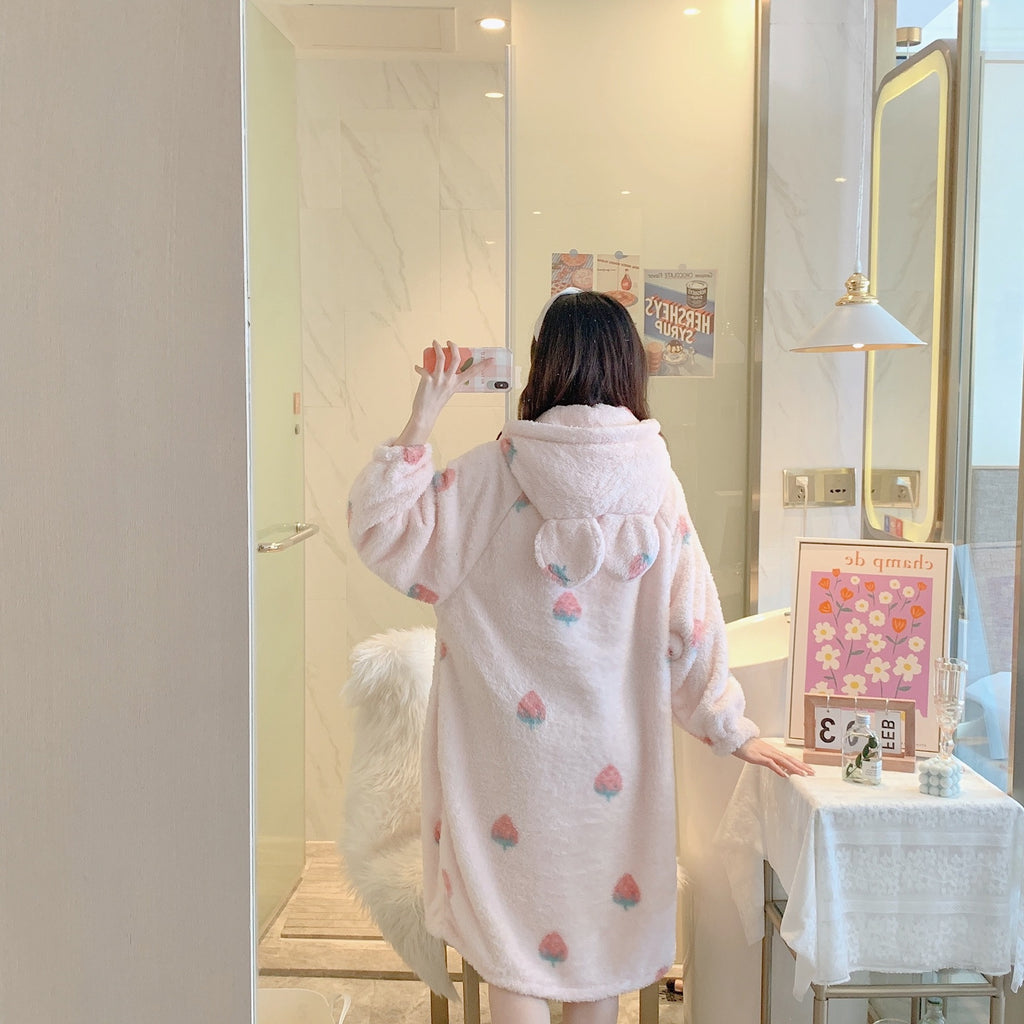 Strawberry Embroidered Nightgown Robe