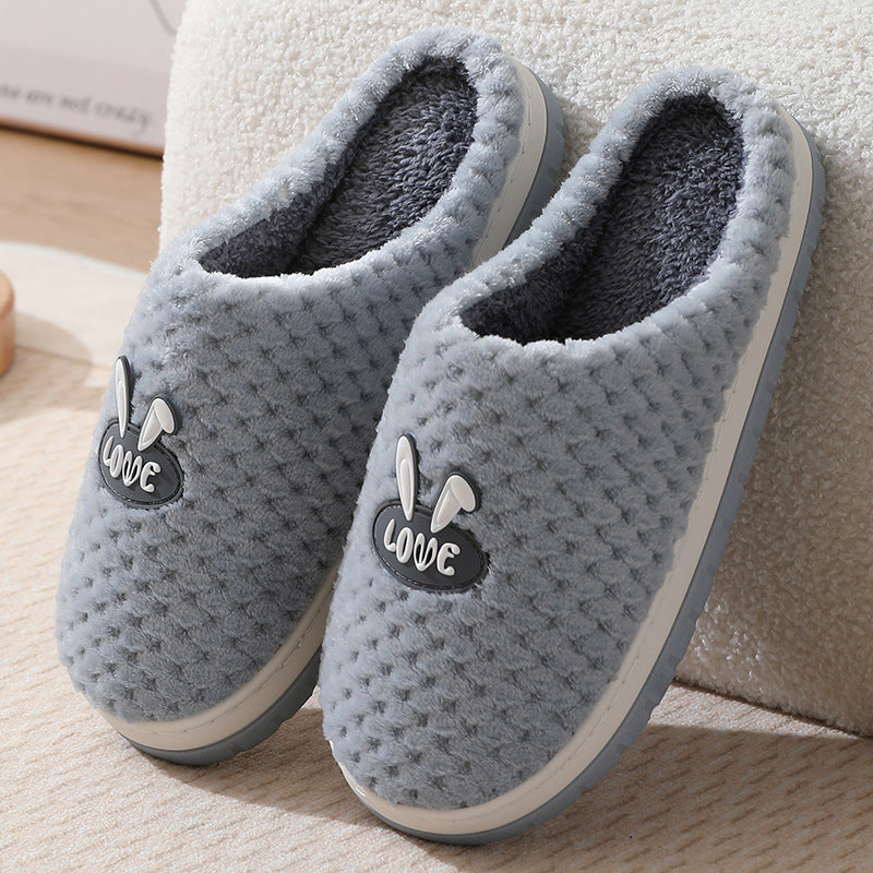 Plaid Cute Rabbit Design Home Slippers Winter Warm Thick-soled Cotton House Shoes