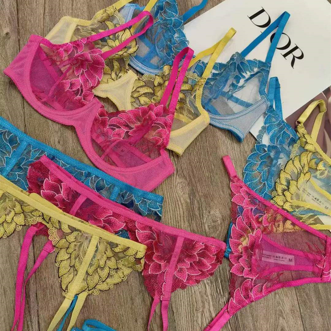 Lace Embroidery Anti-sagging Three-piece Set Bra Set