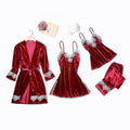 Gold Velvet Pajamas Four-piece Set Suspender Trousers Nightgown Sexy Homewear
