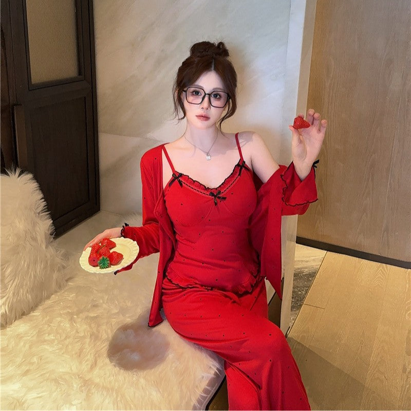 Long-sleeved Trousers Three-piece Set Sling Plus Chest Cotton