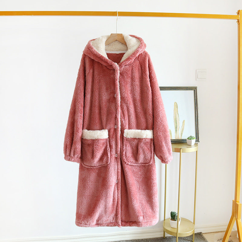 Ladies Flannel Warm And Thick Nightgown