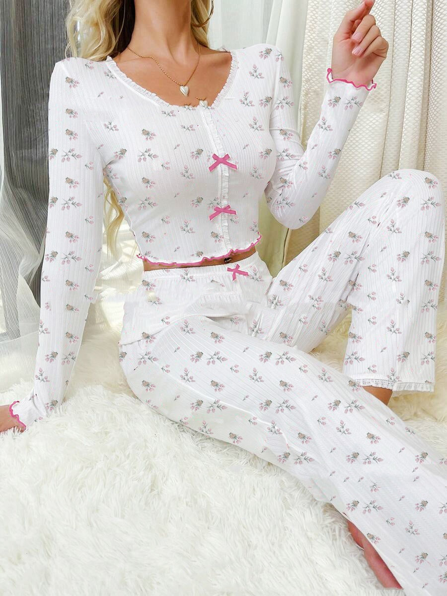 Curling Heart V-neck Long Sleeve Two-piece