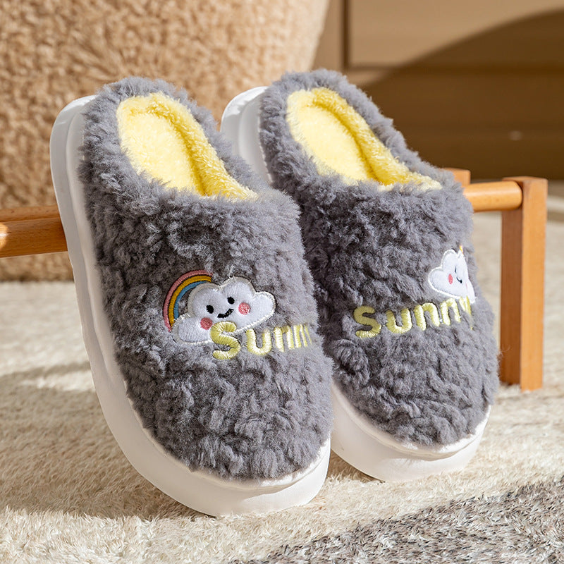 Womens Cute Cartoon Cotton Thick Bottom Home Slippers