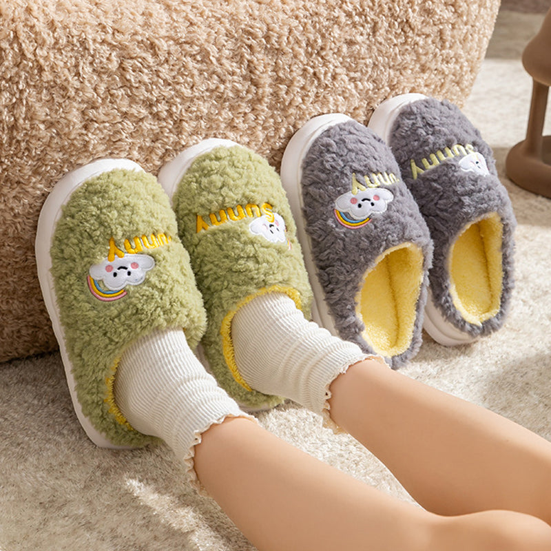Womens Cute Cartoon Cotton Thick Bottom Home Slippers