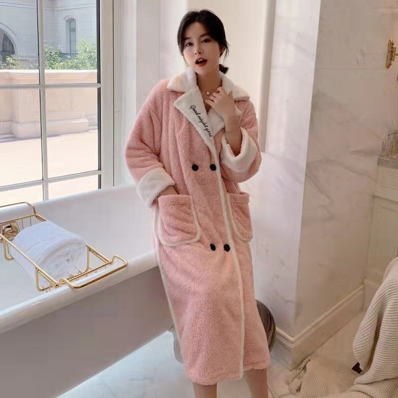 Women's Autumn And Winter Long Coral Velvet Thick Skin-friendly Pajamas