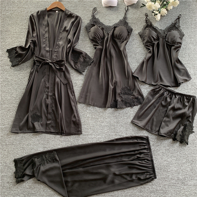 Imitated Silk Pajamas Five-piece Set