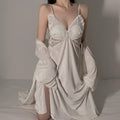 Deep V Push Up With Chest Pad Velvet Spaghetti Straps Nightdress Gown