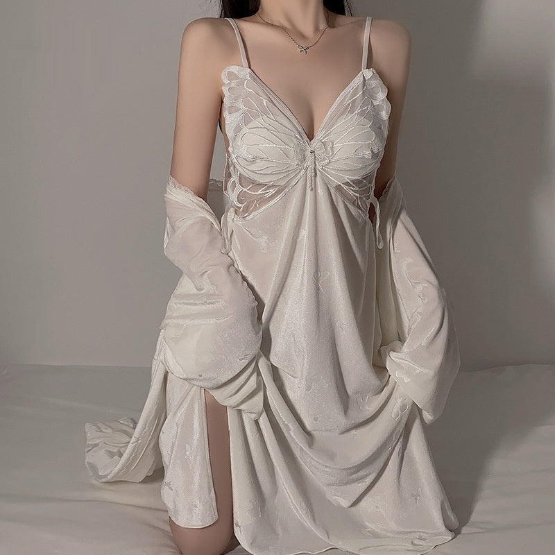Deep V Push Up With Chest Pad Velvet Spaghetti Straps Nightdress Gown