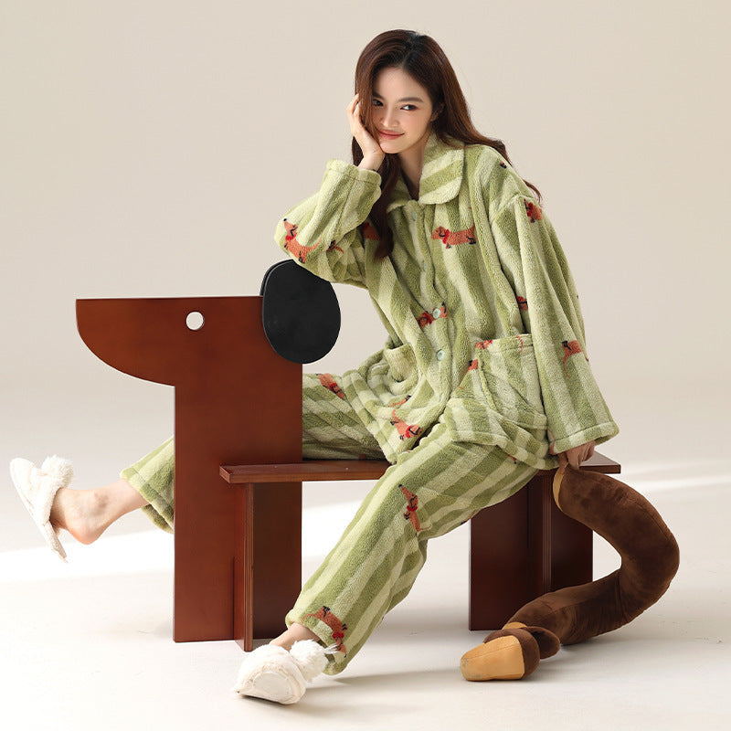 Coral Fleece Sausage Dog Cartoon Thermal Homewear Suit