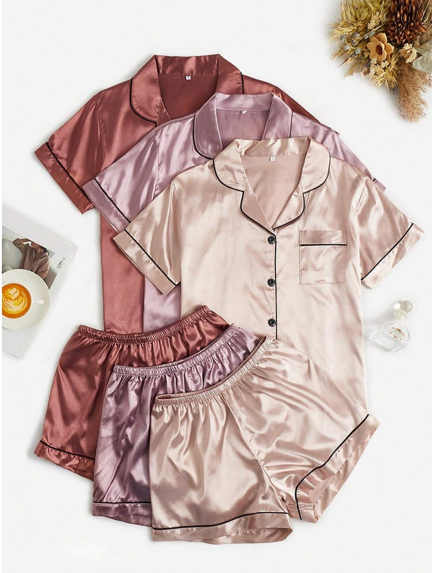 Short-sleeve Satin Three-piece Pajama Sets