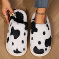 Cow Spotted Plush Warm Non-slip Bedroom Floor Fuzzy Slippers