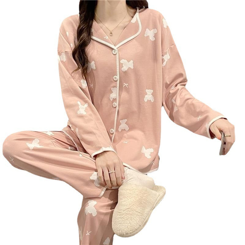 Cute Comfy Long-sleeved Simple Loose Pajamas