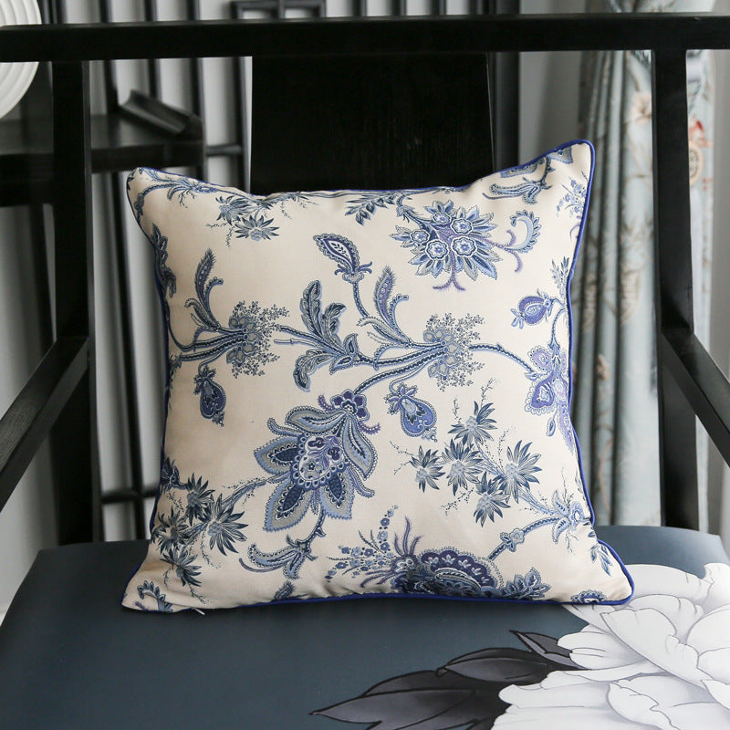 Eloquent Floral-style Blue and White Pillow/ Pillowcase