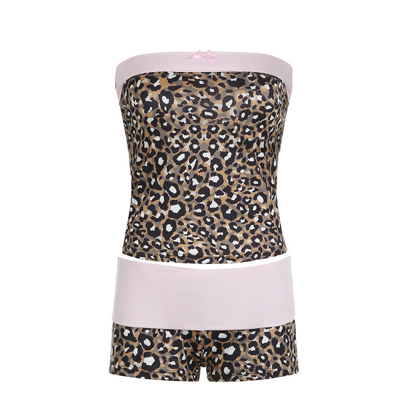Pink Trim Animal Print Two-piece Sleeveless Lounge Set