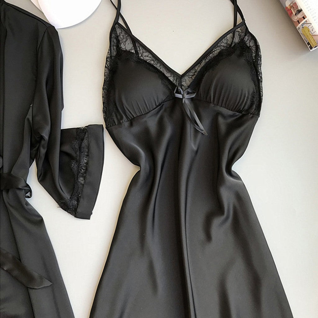 Sexy Ice Silk Comfortable Bathrobe Lace Dress