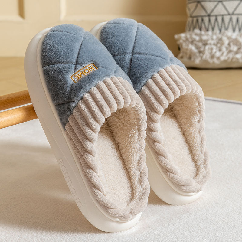 Rhombic Sewing Plush Slippers Winter Warm Non-slip House Shoes