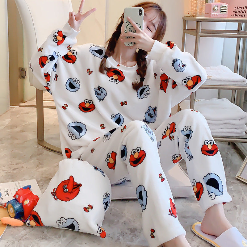 Flannel Long Sleeve Thicken Plus Fleece Homewear